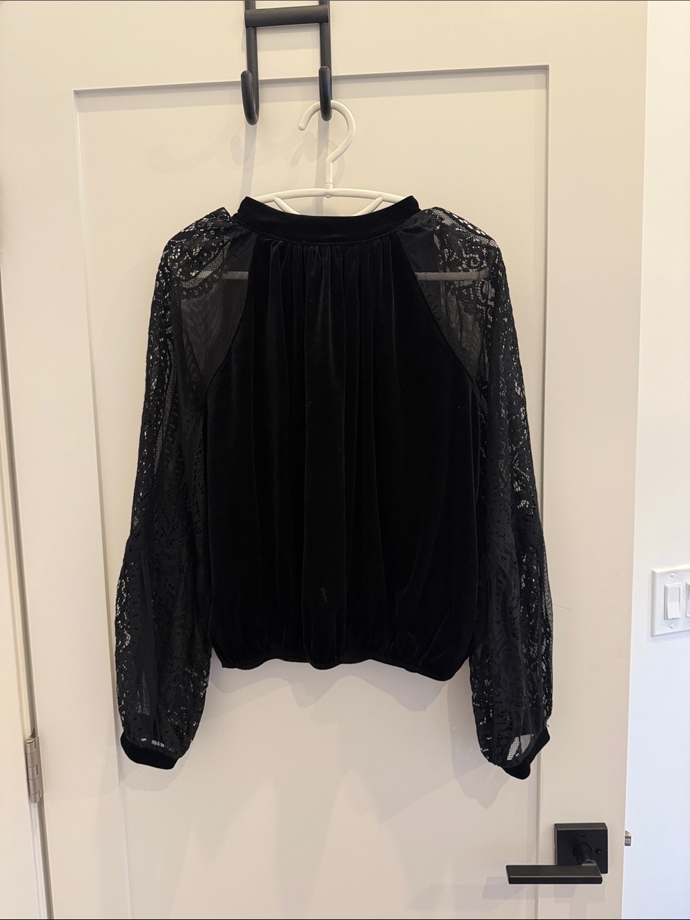 Free People Black Velvet Top with Lace Sleeves